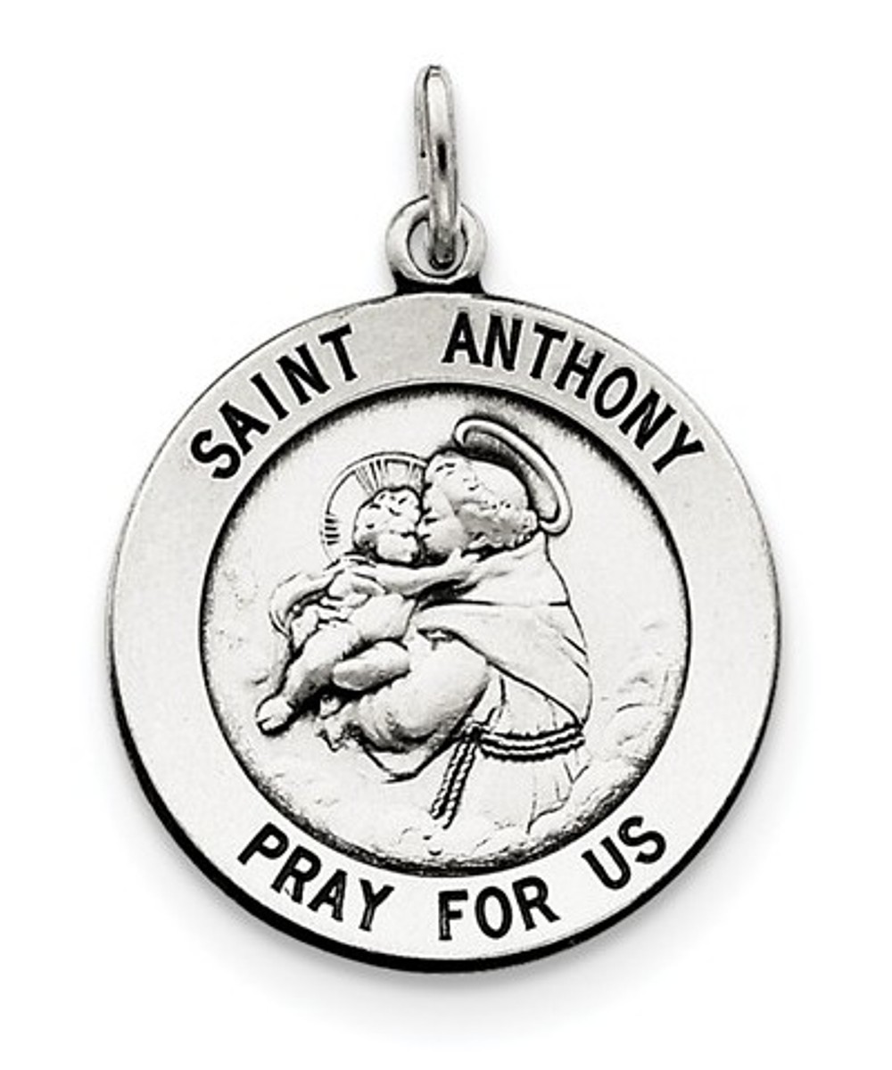 Sterling Silver Antiqued Saint Anthony Medal Pendant (30X21MM)