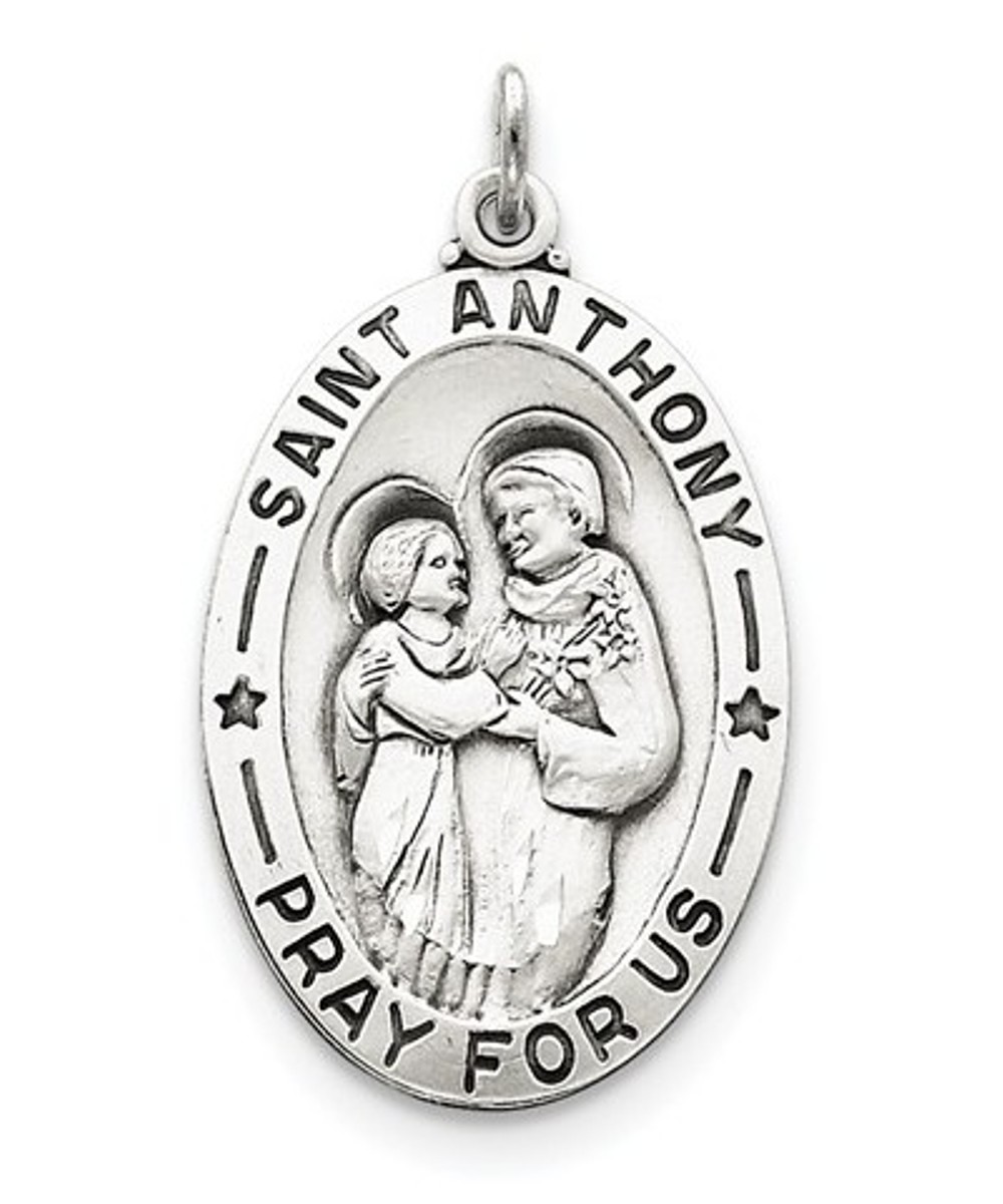 Sterling Silver Antiqued Saint Anthony Medal(35X25MM)