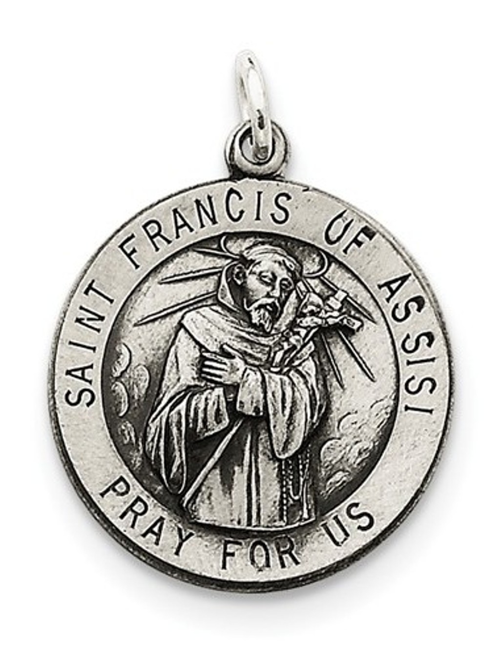 Sterling Silver Antiqued Saint Francis Of Assisi Medal (30X22MM)