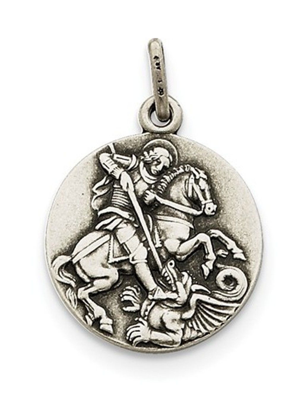 Sterling Silver Antiqued Saint George Medal Charm Pendant (26X20 MM)