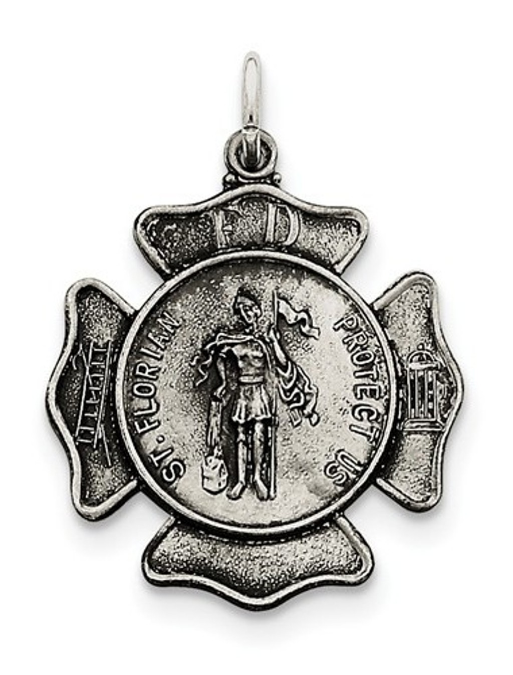 Sterling Silver Saint Florian Badge Medal Charm Pendant (35X27 MM)