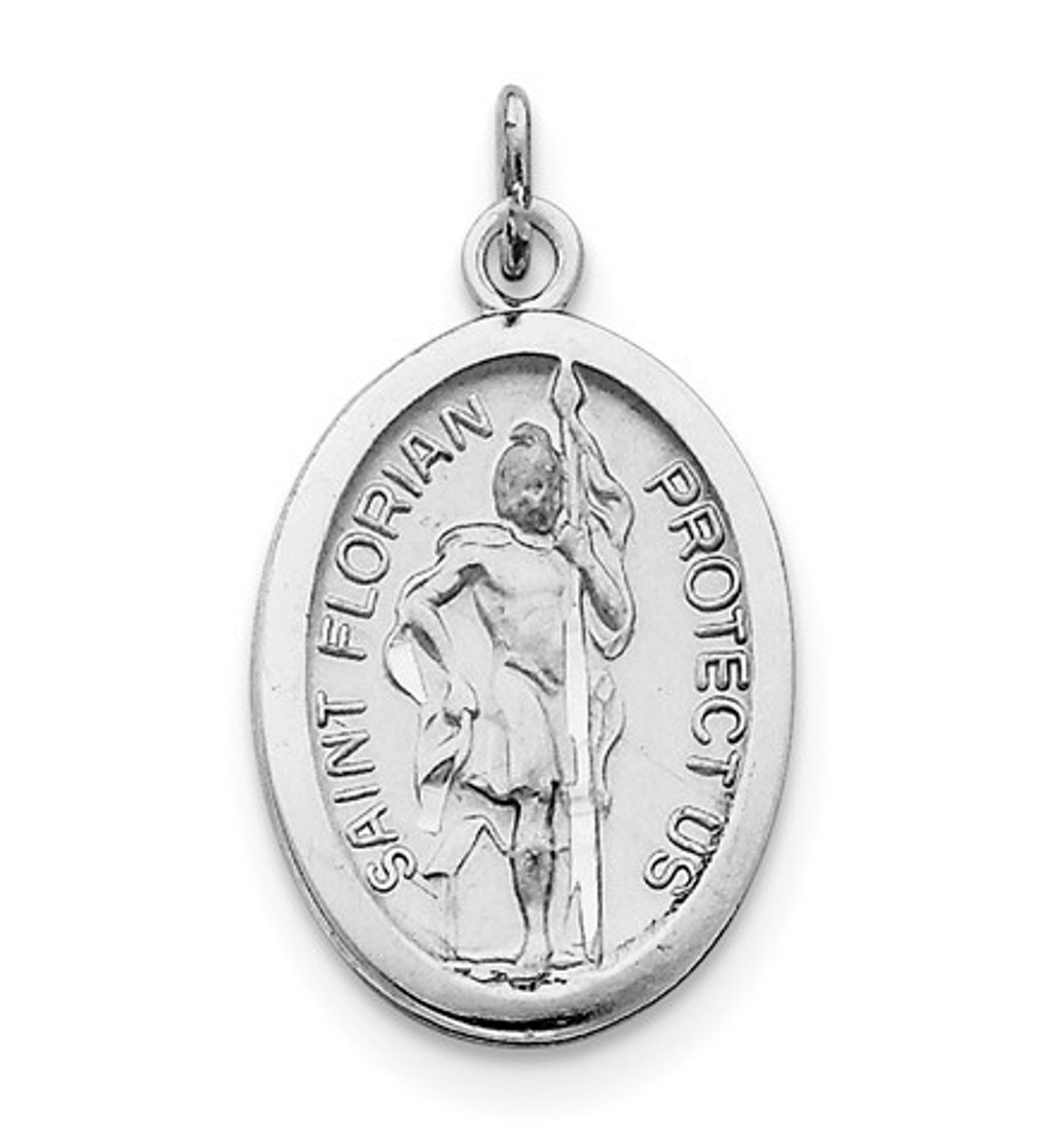 Sterling Silver Rhodium-Plated Saint Florian Medal