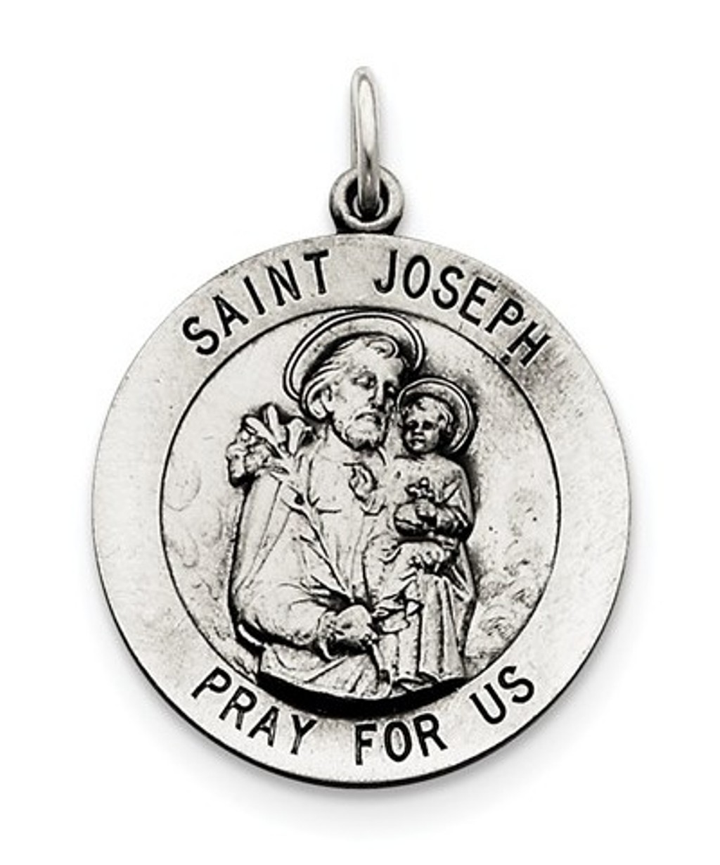 Sterling Silver Antiqued St. Joseph Medal (35X26MM)
 img title=QC3595