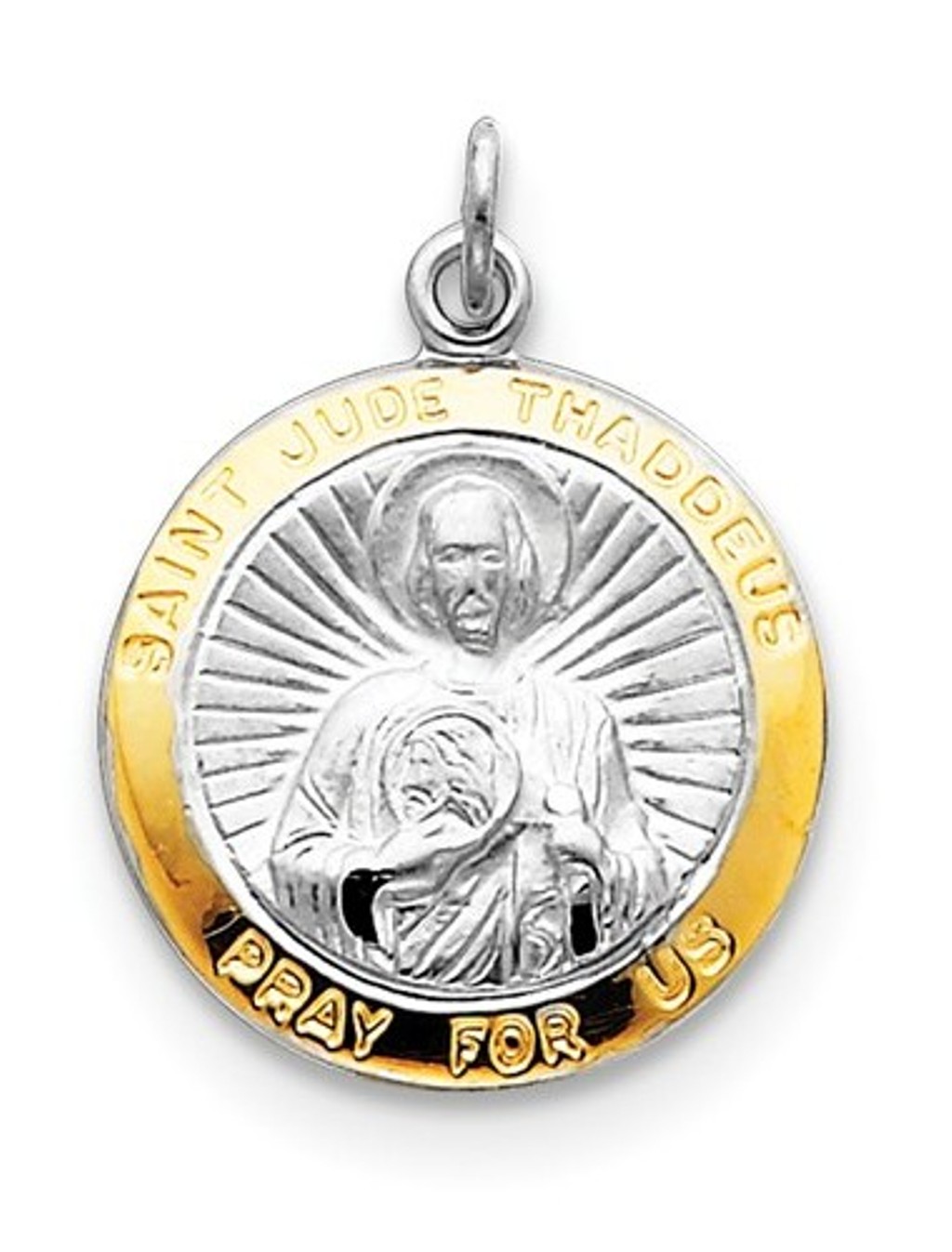 Rhodium-Plated Sterling Silver Saint Jude Thaddeus Medal (25X22MM)
 img title=QC3605