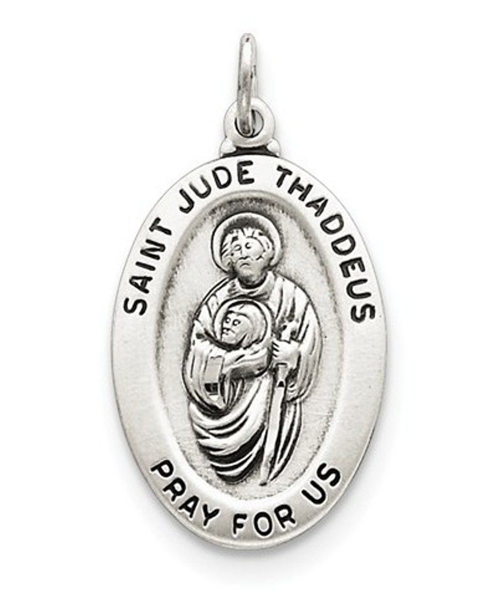 Sterling Silver Saint Jude Thaddeus Medal (32X18MM)
 img title=QC3606