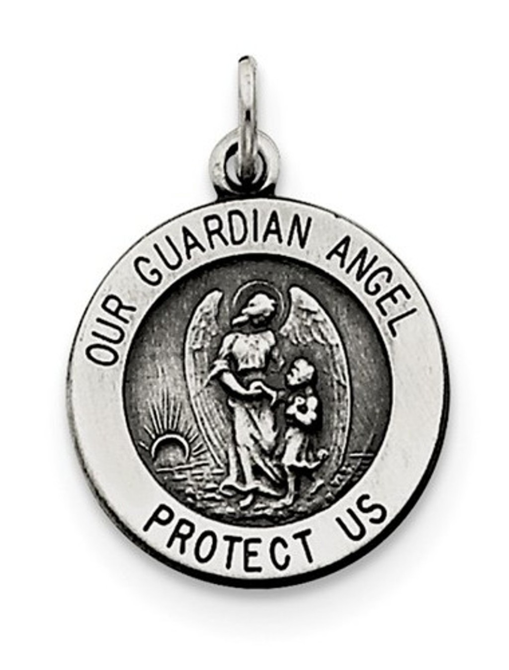 Sterling Silver Antiqued Guardian Angel Medal (20X16MM )