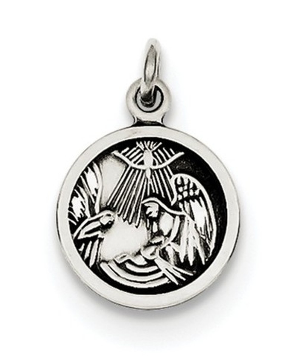 Sterling Silver Antiqued Baptism Medal (16X11MM) 