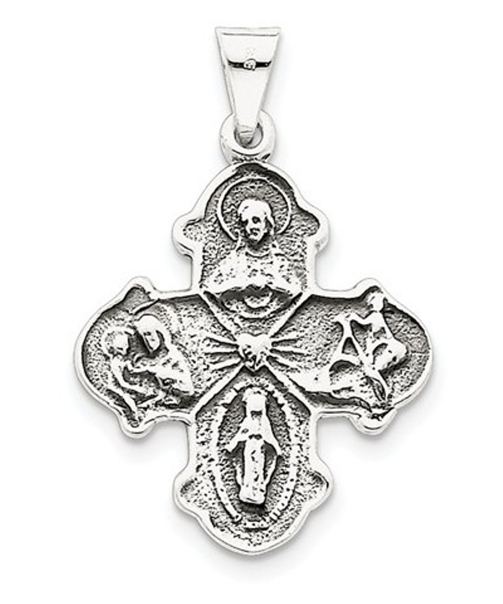 Sterling Silver Antiqued 4-Way Medal (36X35MM)
