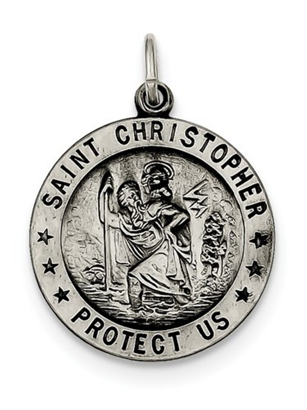 Sterling Silver Saint Christopher Medal Charm Pendant (30X22 MM)