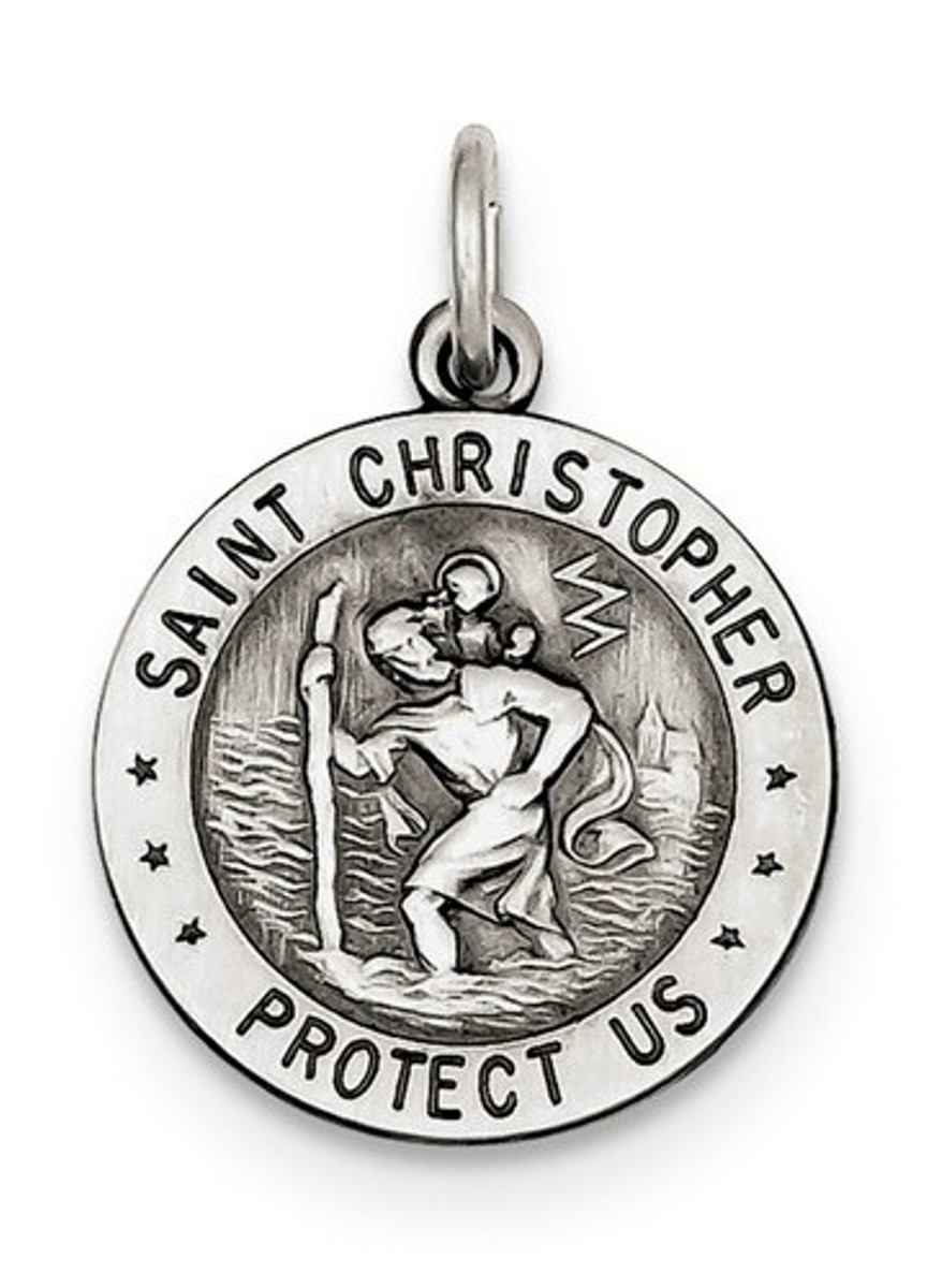 Sterling Silver St. Christopher US Navy Medal Charm Pendant (25X20 MM)