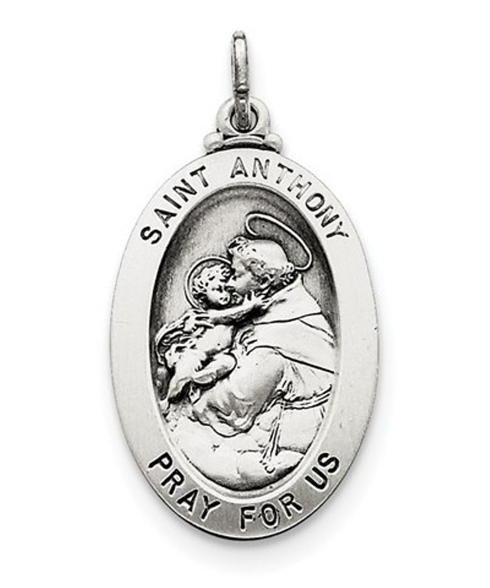 Sterling Silver Antiqued Saint Anthony Medal (35x20MM)