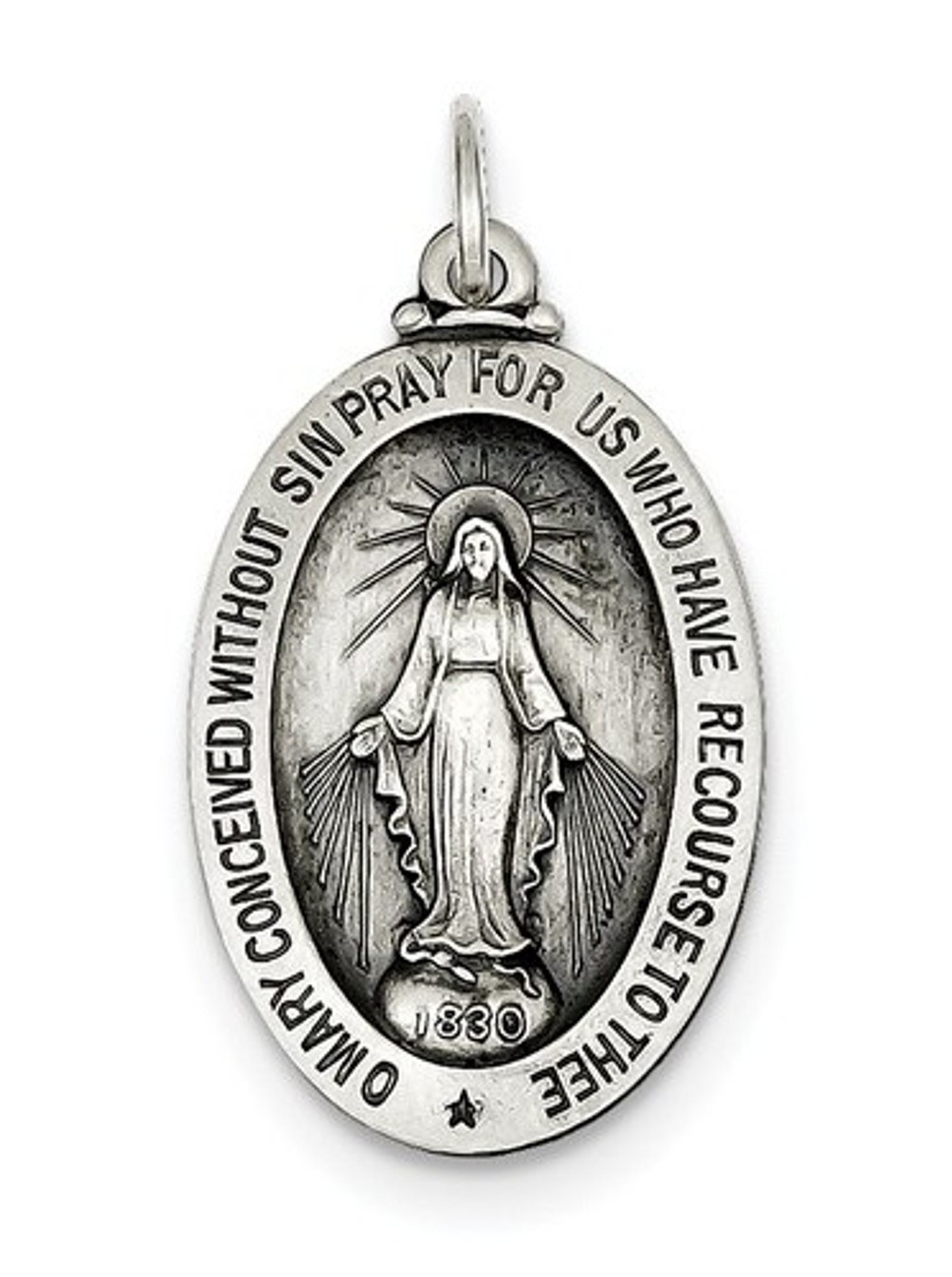 Sterling Silver Antiqued Miraculous Medal (34X18MM)