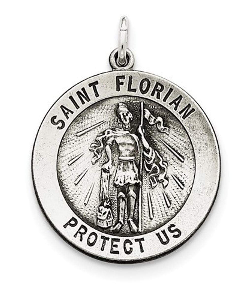 Sterling Silver Antiqued Saint Florian Medal