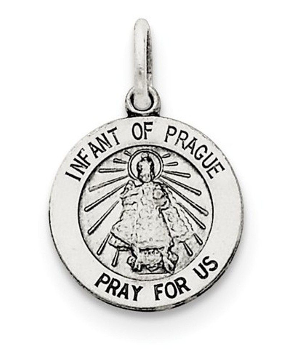 Sterling Silver Antiqued Infant Of Prague Medal (32X16MM)
