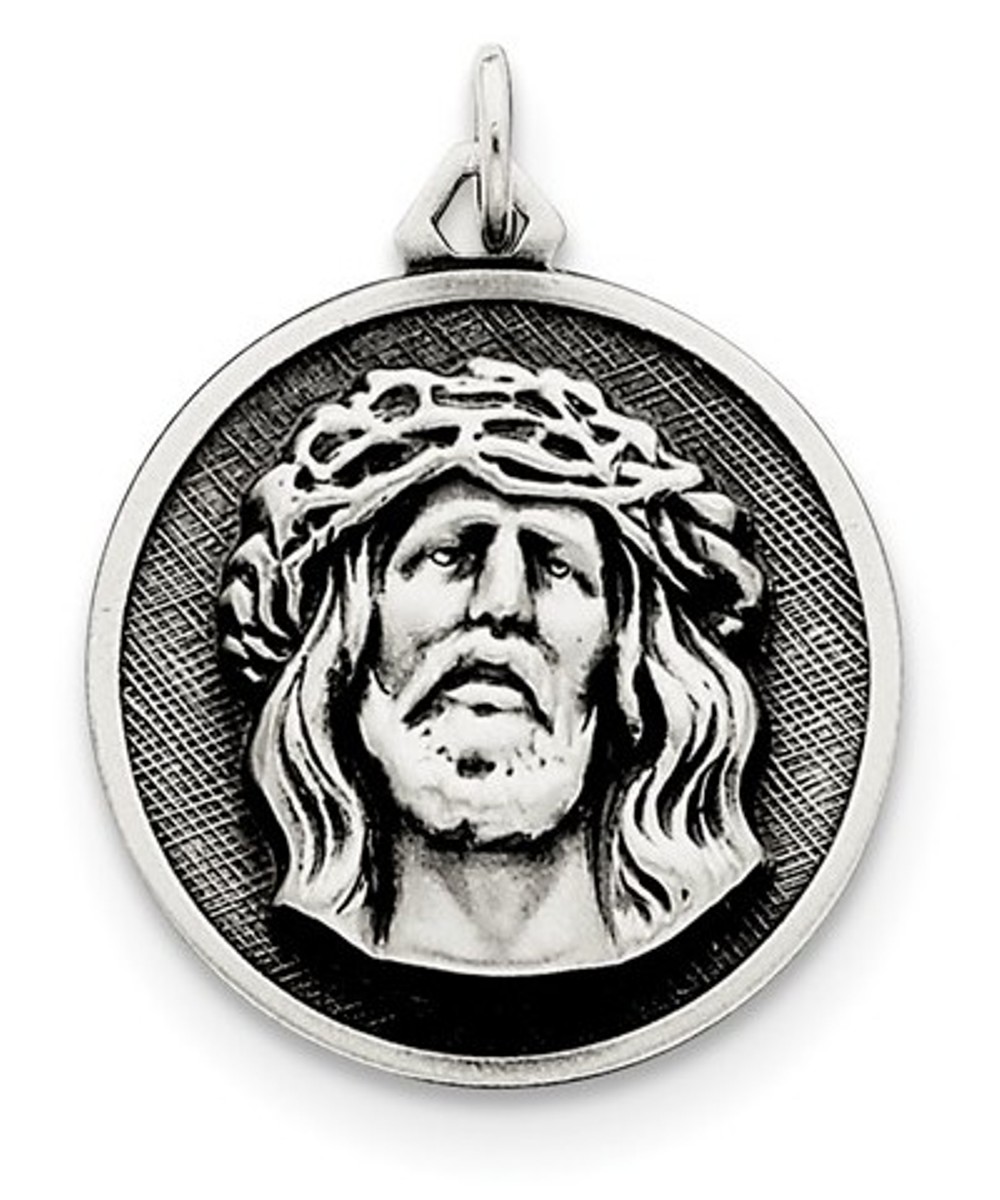 Sterling Silver Antiqued Ecce Homo Medal (29x21MM)