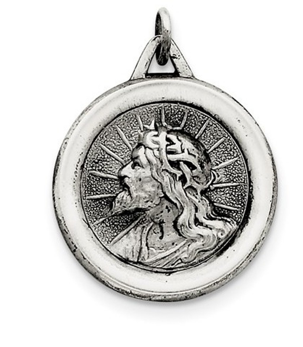 Sterling Silver Jesus Medal (31X24MM)
 img title=QC5499