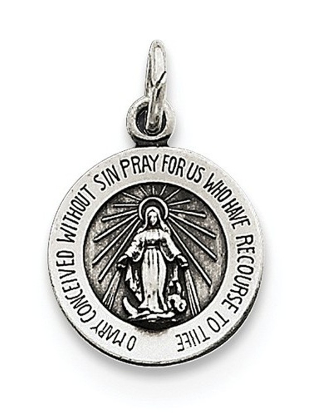 Sterling Silver Antiqued Miraculous Medal (17X12 MM)