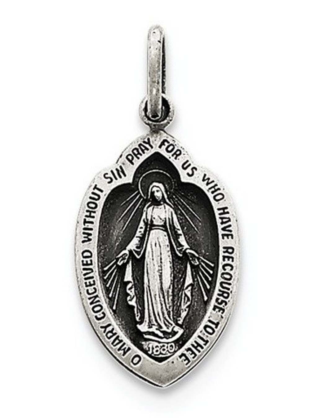 Sterling Silver Antiqued Miraculous Medal (23X14MM)
 img title=QC5504