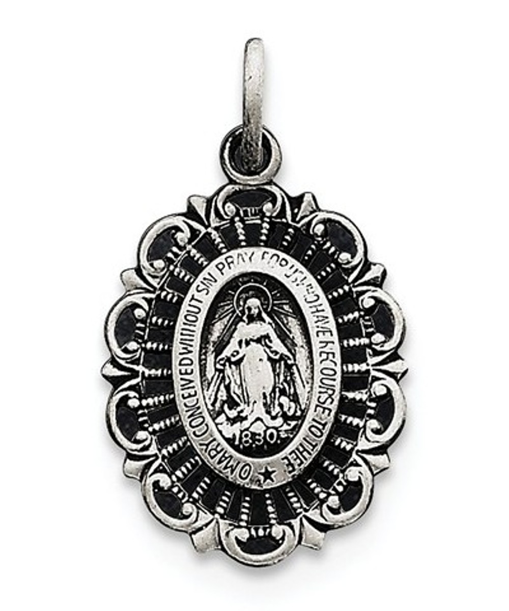 Sterling Silver Antiqued Miraculous Medal( 27X15MM)