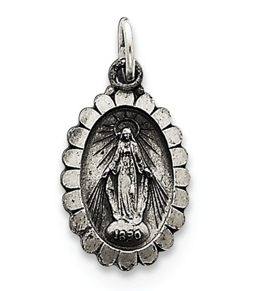 Sterling Silver Antiqued Miraculous Medal (20X10 MM)