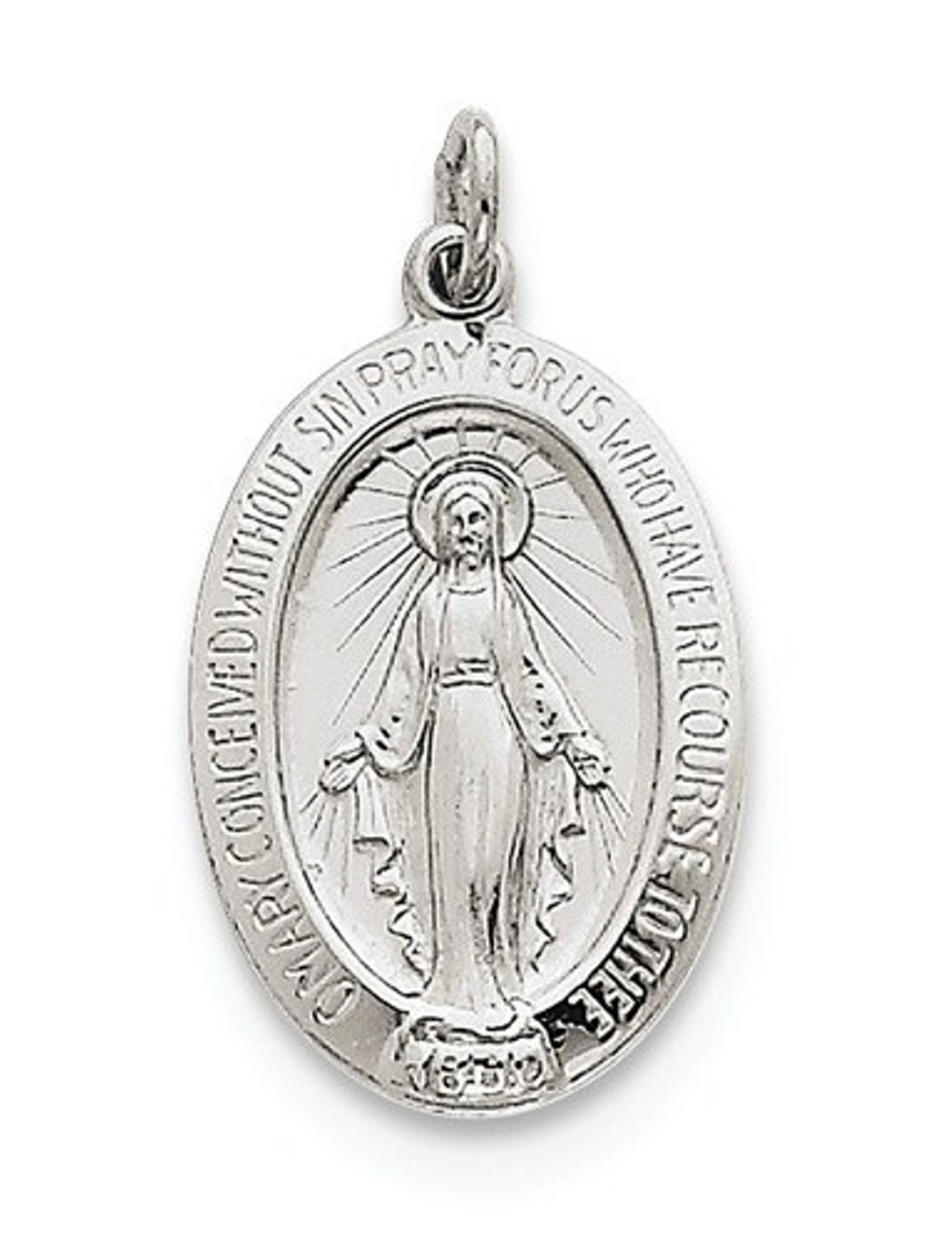 Sterling Silver Miraculous Medal Charm Pendant (24X13 MM)