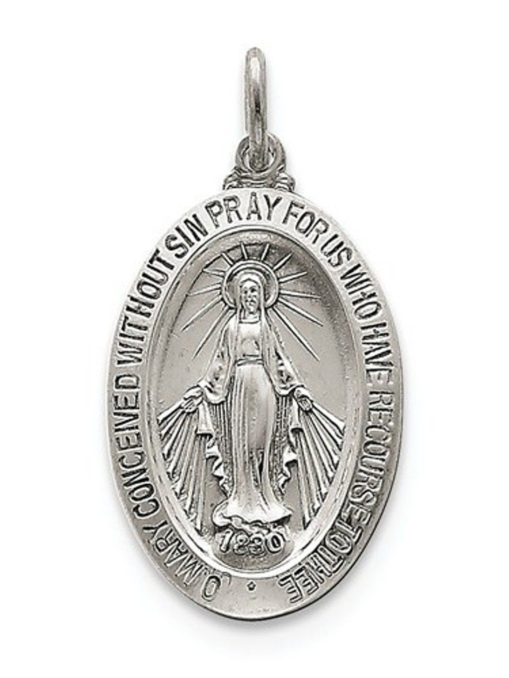 Sterling Silver Miraculous Medal Charm Pendant (29X15 MM)