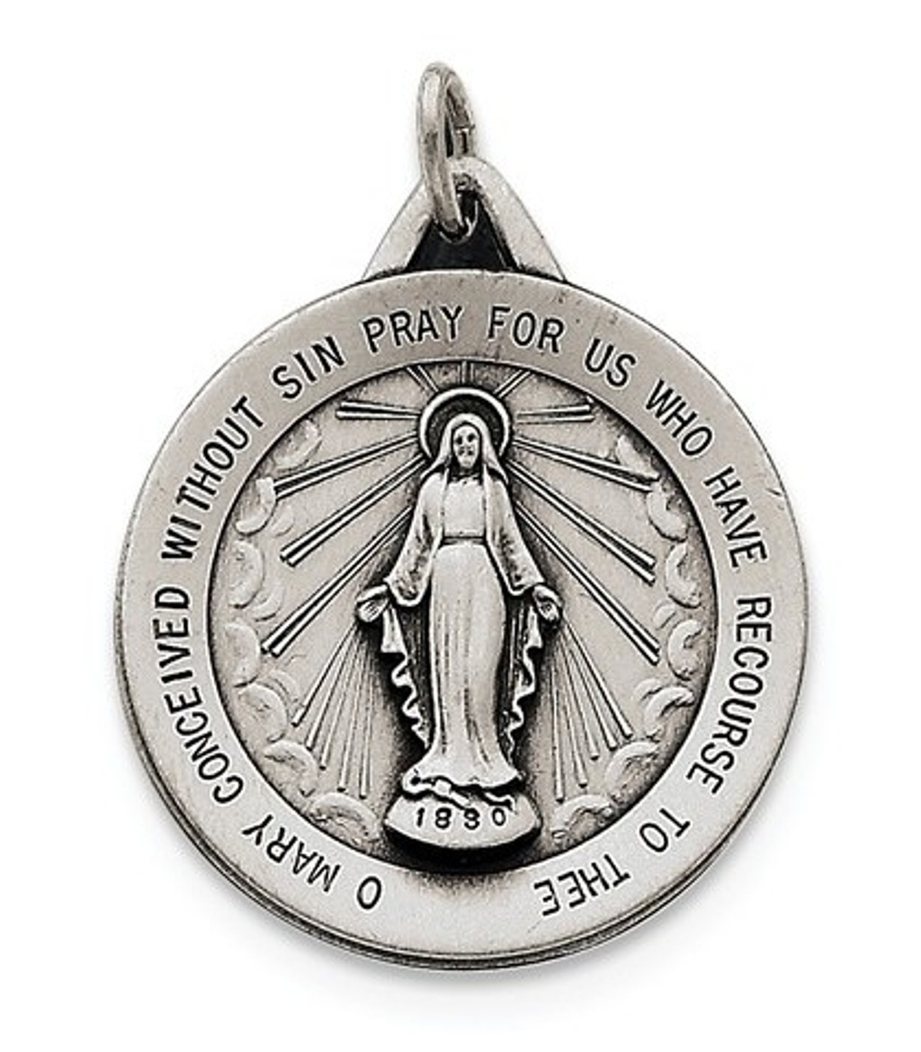 Sterling Silver Antiqued Miraculous Medal (33X25MM)