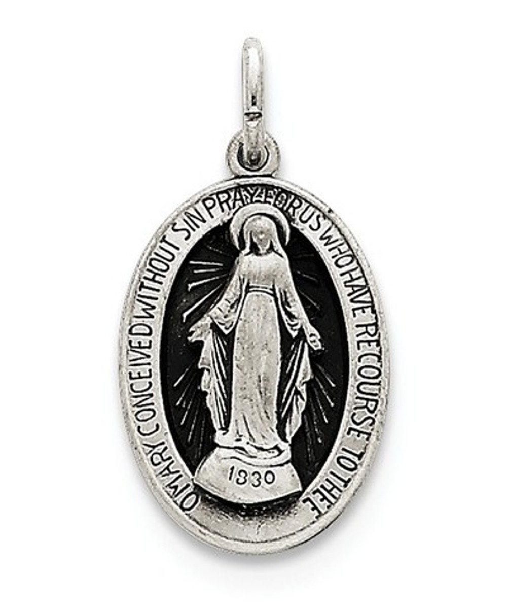 Sterling Silver Antiqued Miraculous Medal (25X13MM)
 img title=QC5521