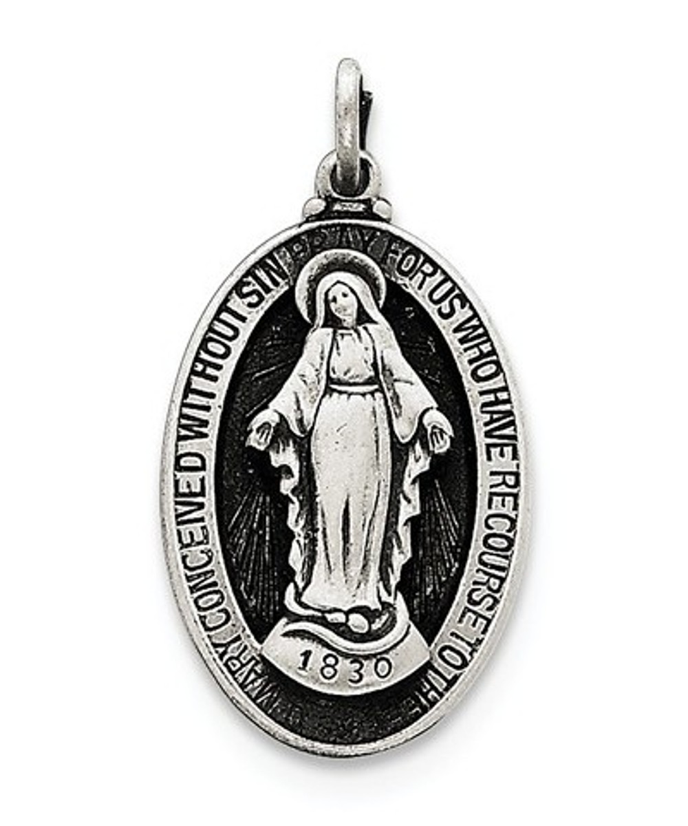 Sterling Silver Antiqued Miraculous Medal (30X16MM)
 img title=QC5523