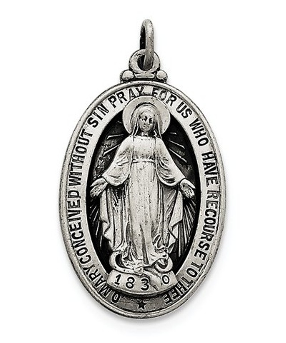 Sterling Silver Antiqued Miraculous Medal (36X20MM)
 img title=QC5524