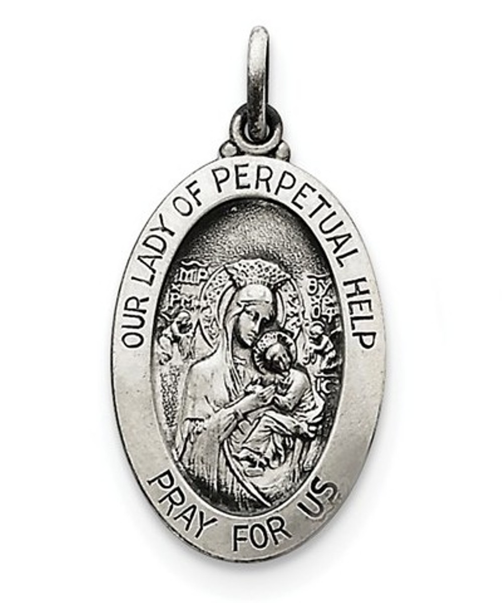 Sterling Silver Antiqued Our Lady Of Perpetual Help Medal(31X16MM)