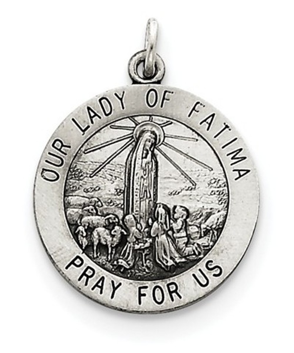 Sterling Silver Antiqued Our Lady Of Fatima Medal (21X18MM) 