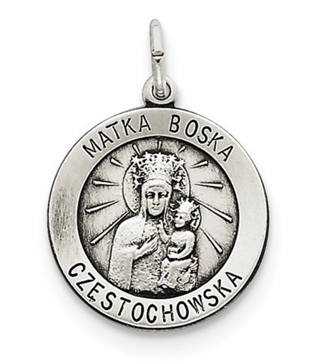 Sterling Silver Antiqued Matka Boska Medal