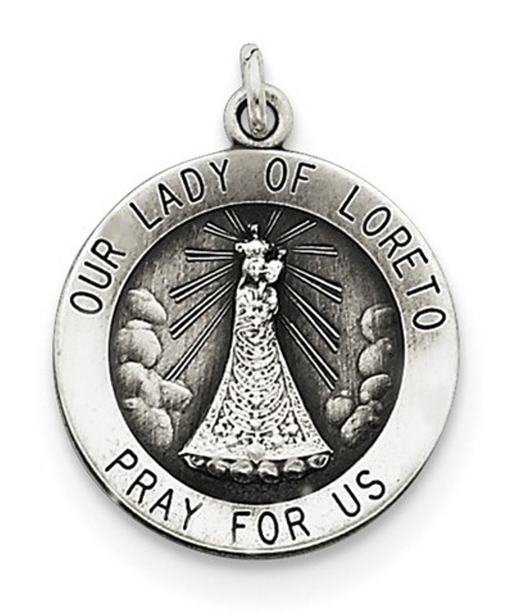 Sterling Silver Antiqued Our Lady Of Loreto Medal (22X18MM)