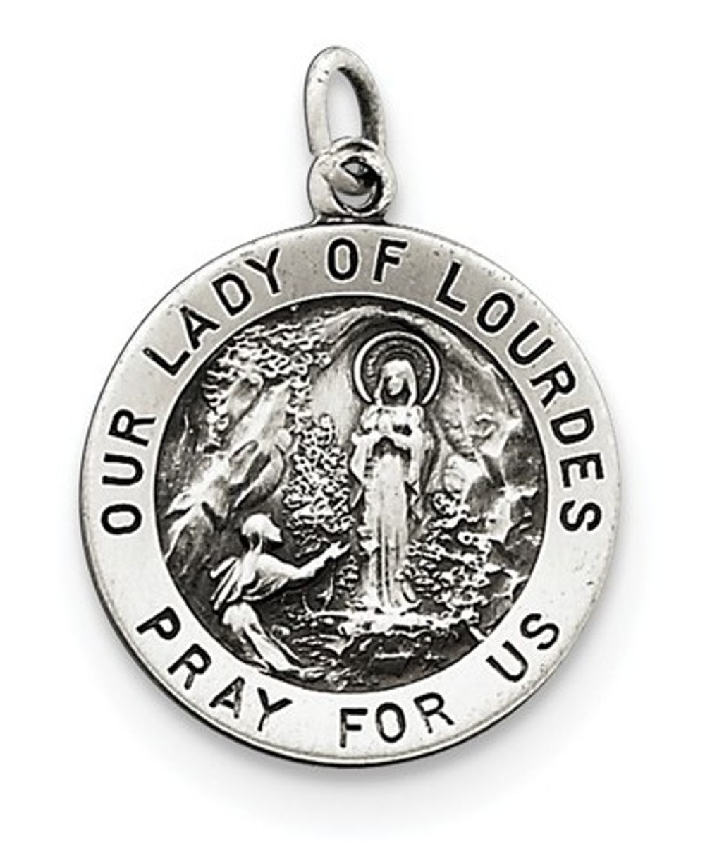 Sterling Silver Antiqued Our Lady Of Lourdes Medal (24X14MM)
