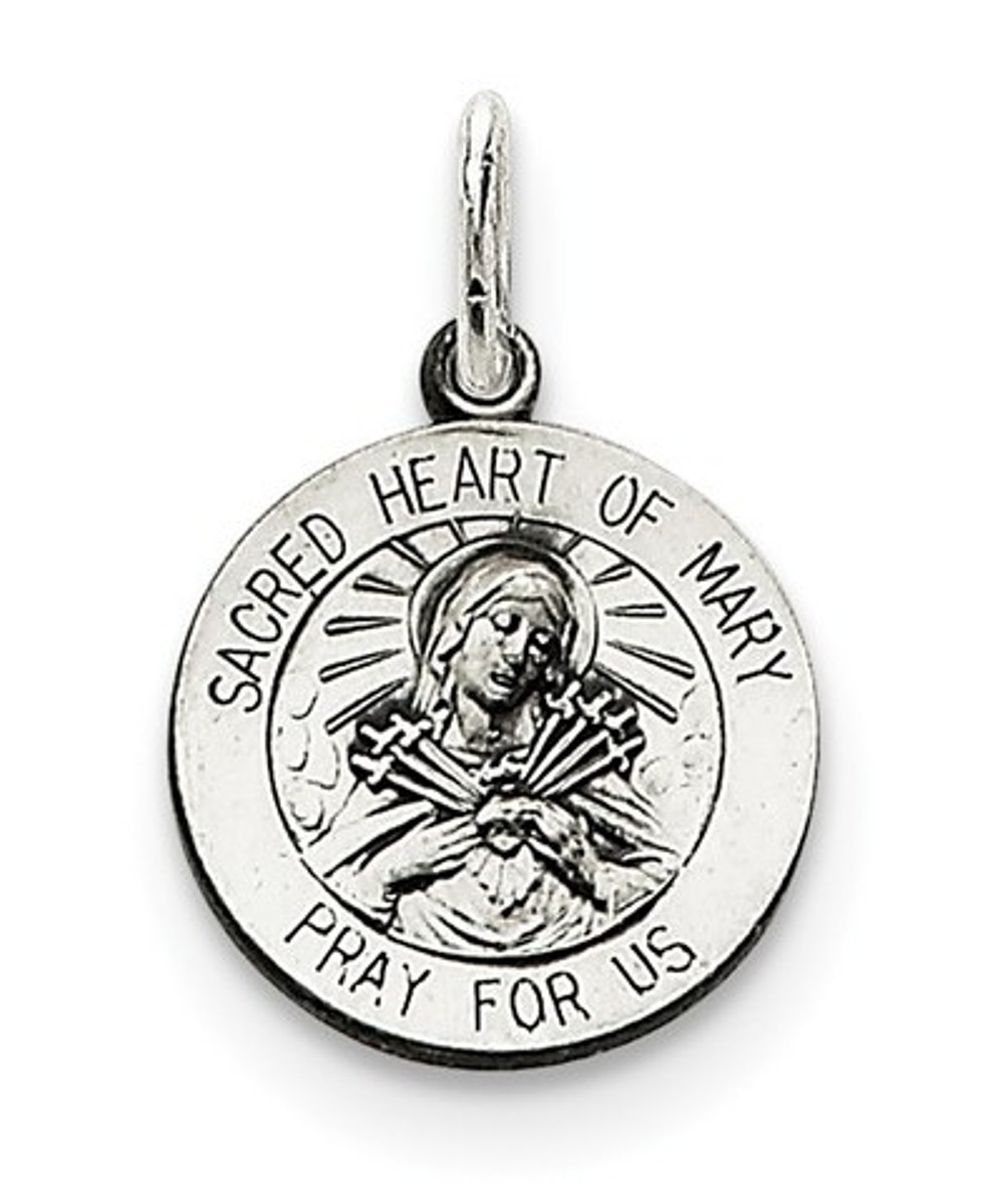 Sterling Silver Antiqued Sacred Heart Of Mary Medal (22X15MM) 