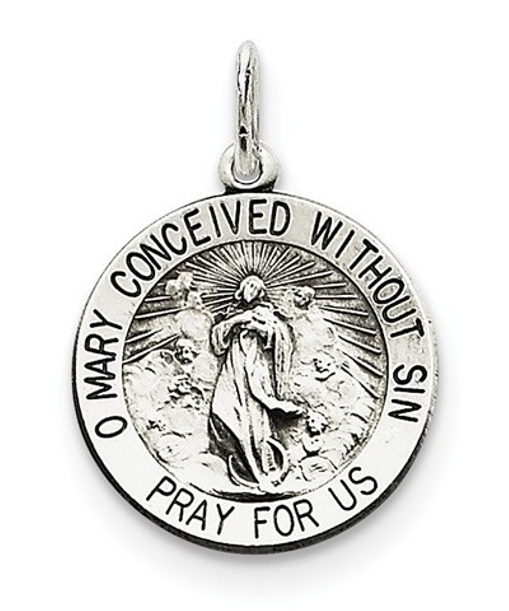 Sterling Silver Antiqued Blessed Mother Medal (25X19MM)
