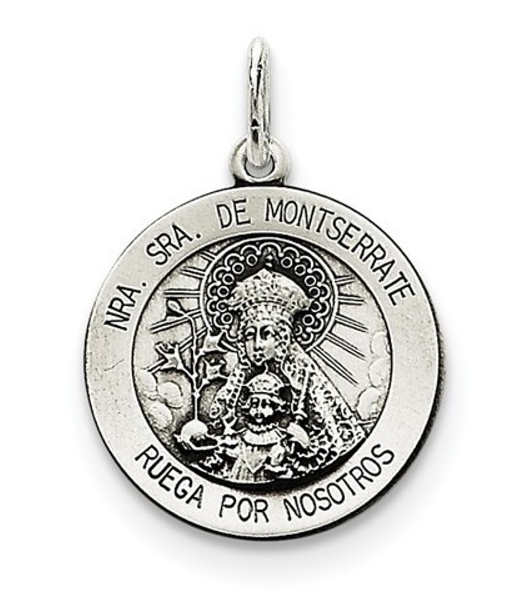 Sterling Silver Antiqued Lady Of Montserrate Medal