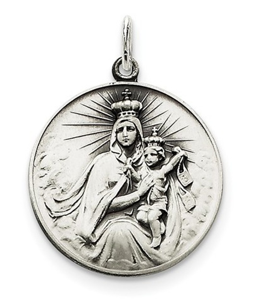 Sterling Silver Antiqued Our Lady Of The Holy Scapular Medal (24X24 MM)