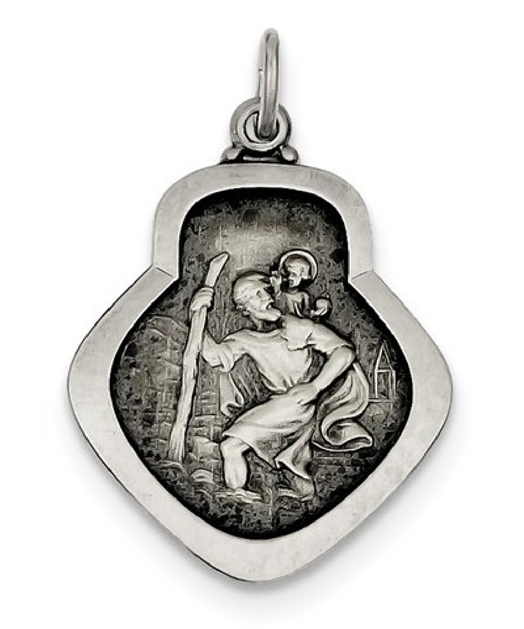 Sterling Silver Antiqued Saint Christopher Medal (47X37 MM)