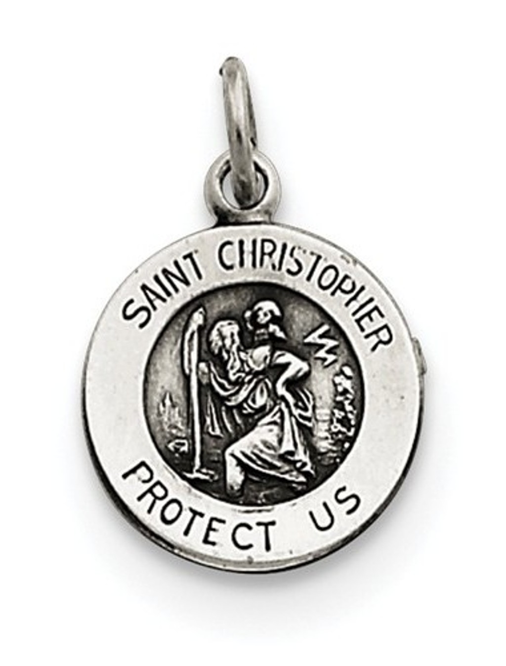 Sterling Silver Antiqued Saint Christopher Medal Charm Pendant (16X12 MM)