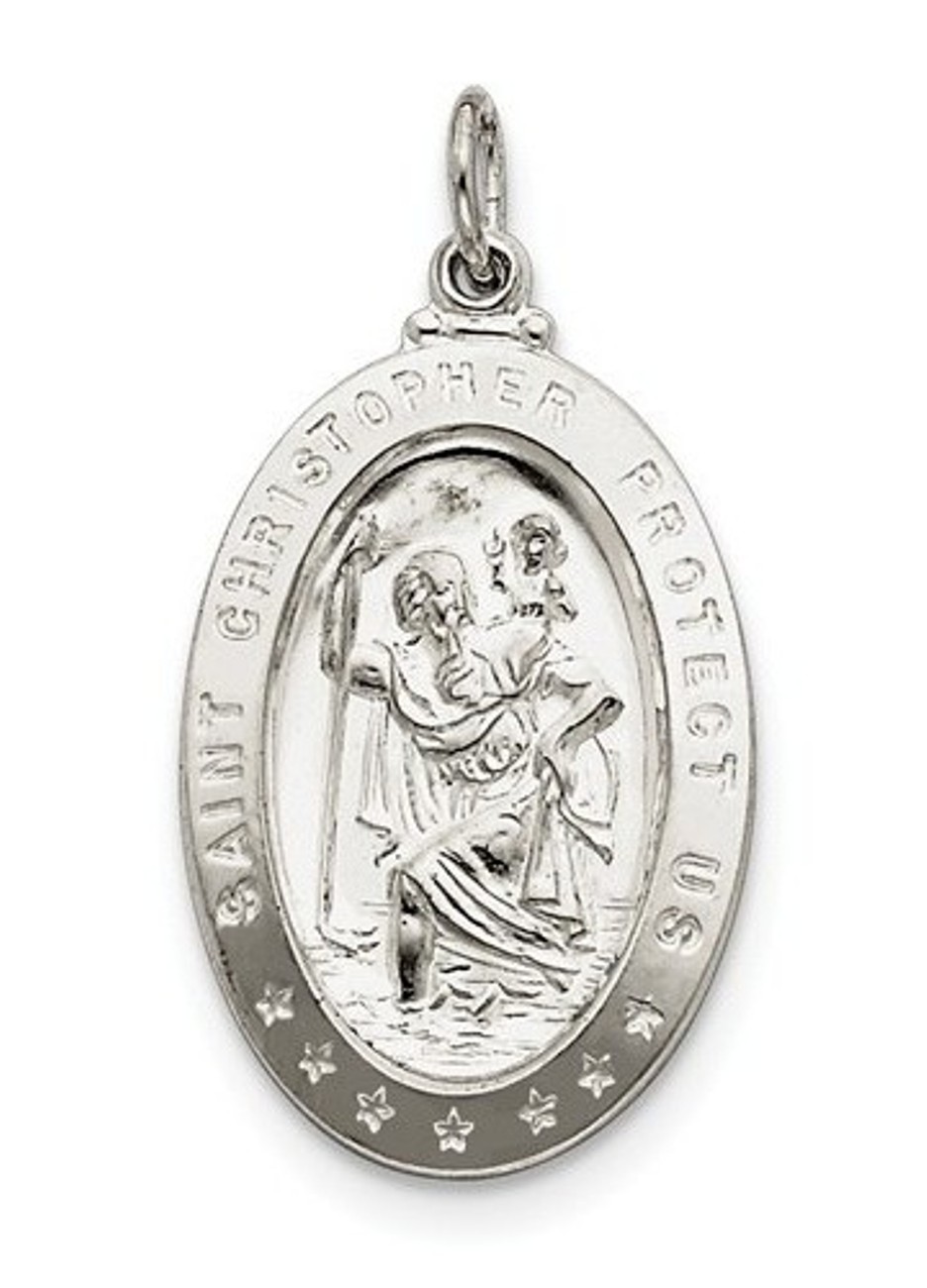 Sterling Silver Saint Christopher Medal Charm Pendant (40X20 MM)