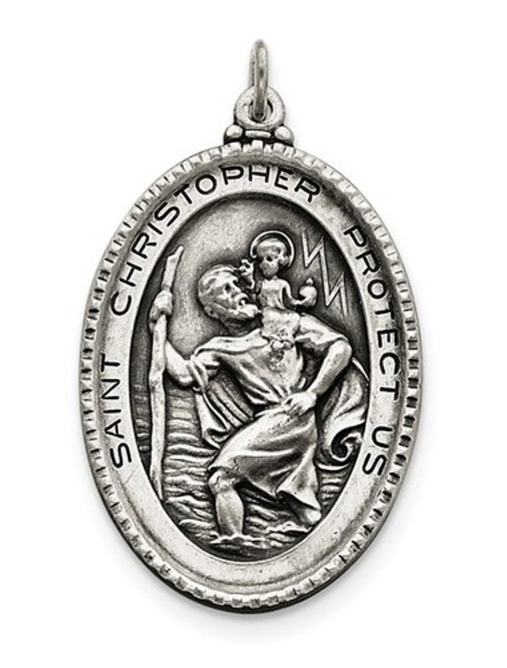 Sterling Silver Antiqued Saint Christopher Medal (43X27 MM)