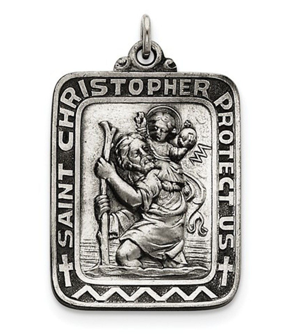 Sterling Silver Antiqued Saint Christopher Medal (41X26MM)
