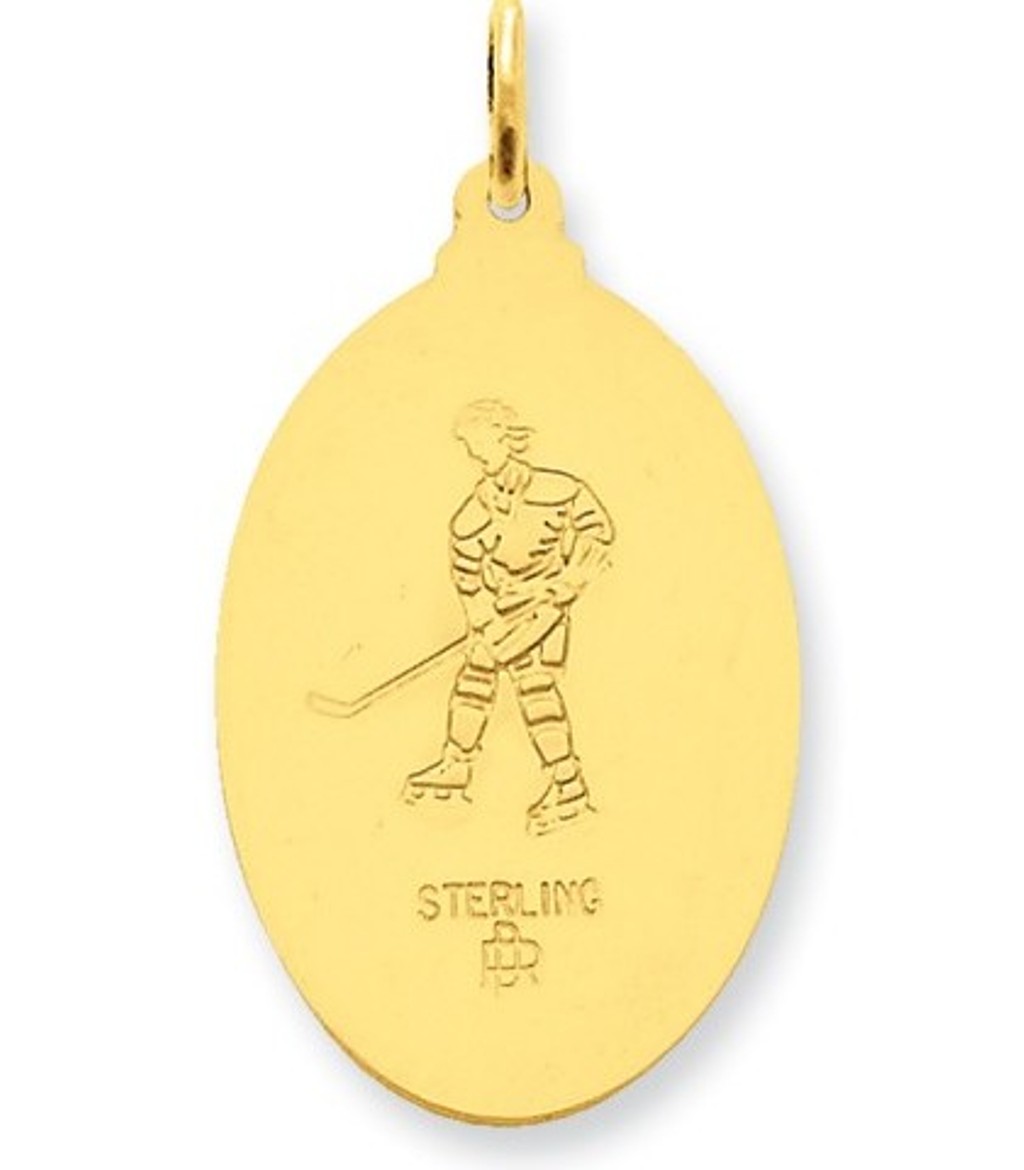 24k Gold-plated Sterling Silver Saint Christopher Hockey Medal