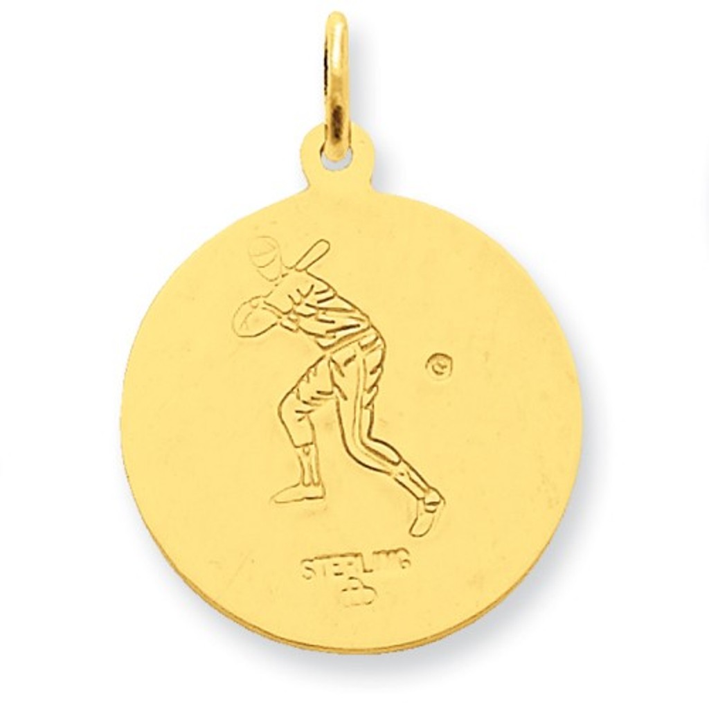 24k Gold-plated Sterling Silver St. Christopher Baseball Medal