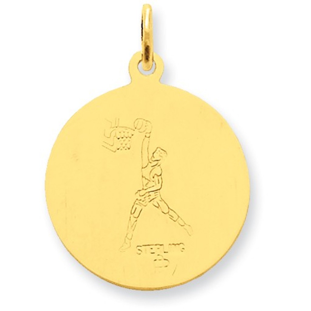 24k Gold-plated Sterling Silver St. Christopher Basketball Medal