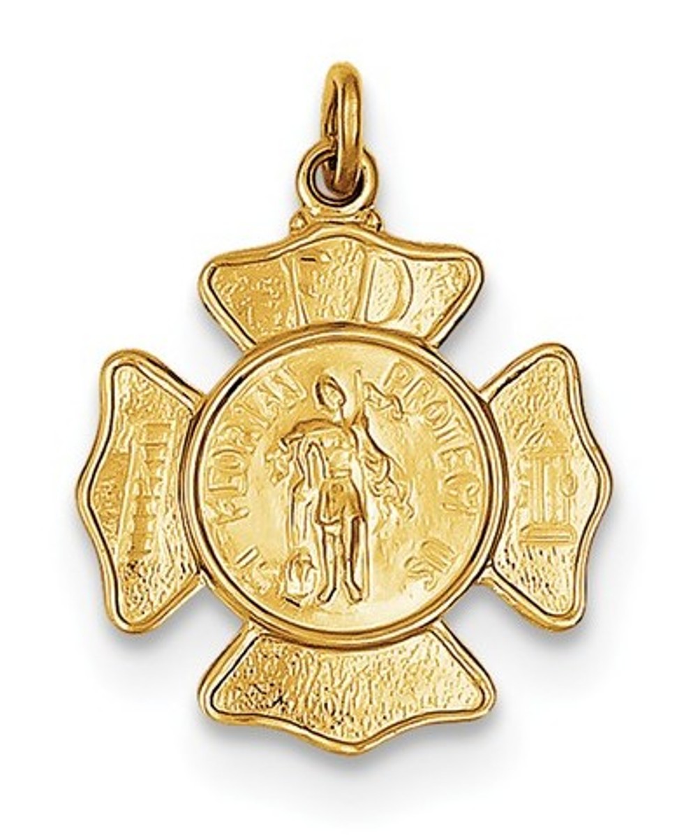 24k Gold-Plated Sterling Silver Saint Florian Fireman's Badge Medal (25X17MM)