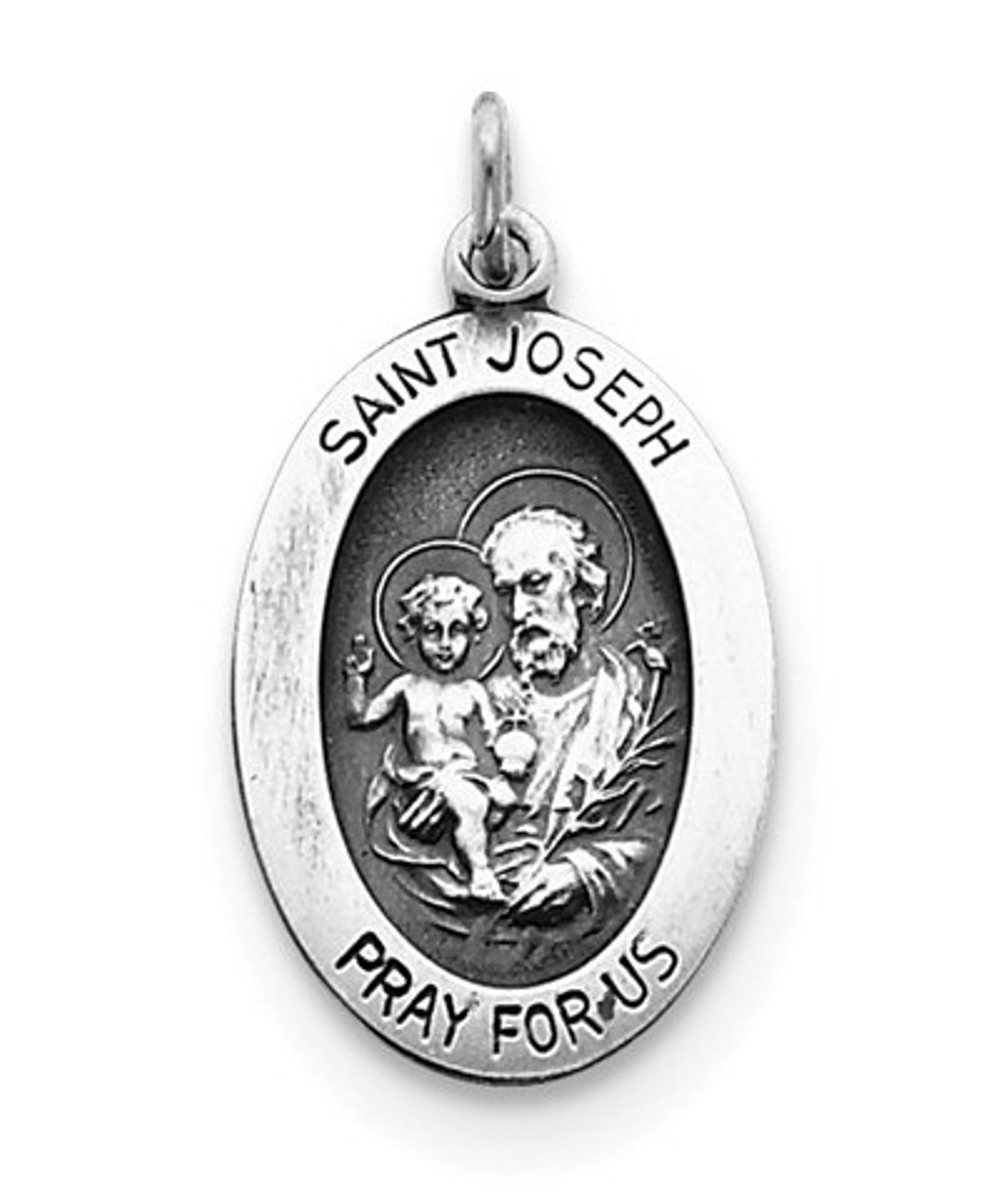 Sterling Silver Antiqued Saint Joseph Medal (35X15MM)
 img title=QC5687