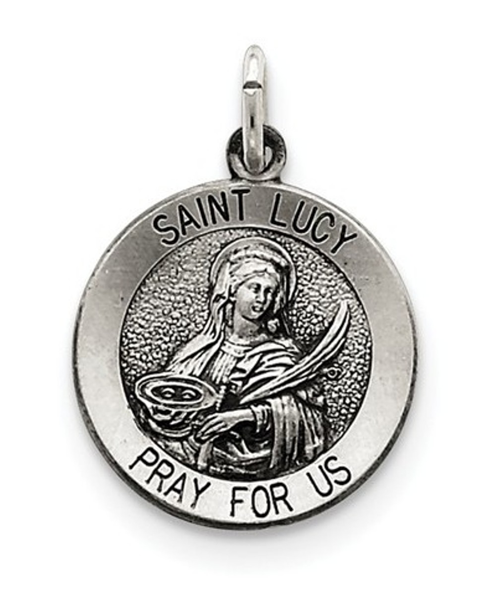 Sterling Silver Antiqued Saint Lucy Medal (25X18MM)